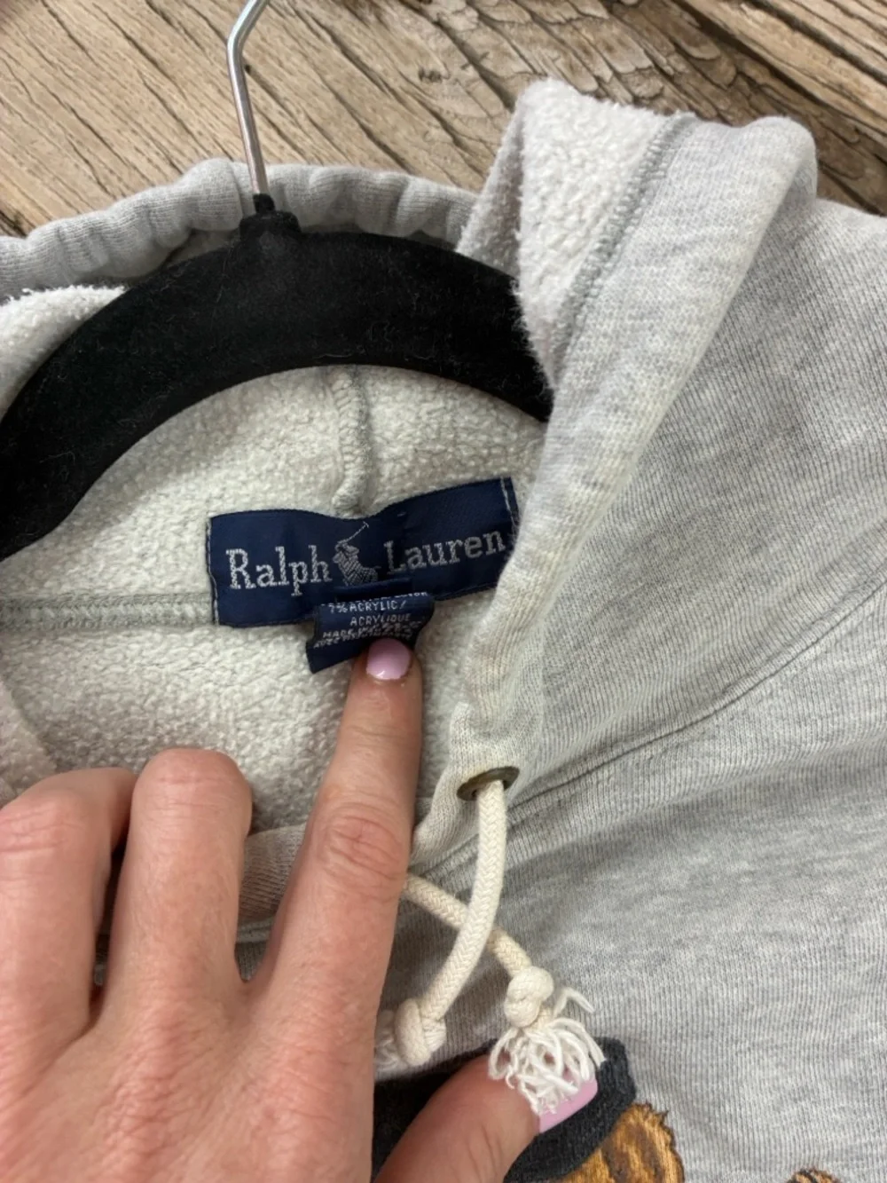 Ralph Lauren Beige Hoodie with Embroidered Bear Detail - Picture 7 of 8